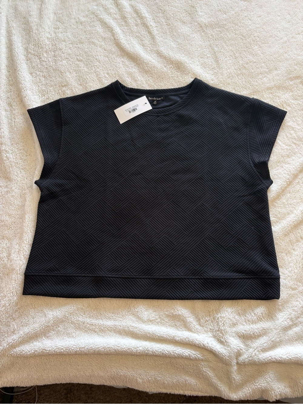 Black Textured Short Sleeve Top